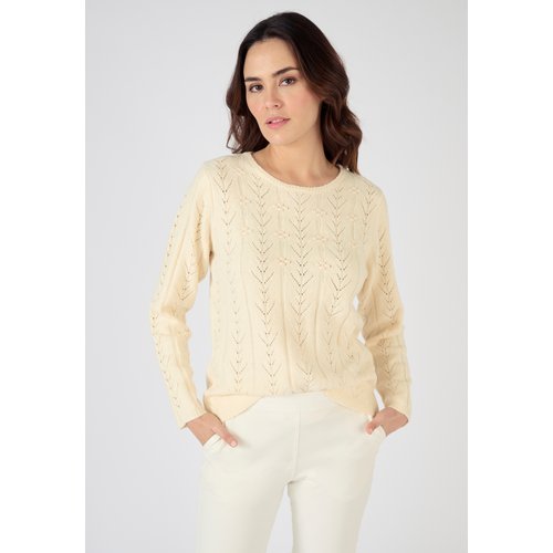 Pull maille ajouree et reliefee marron beige Damart La Redoute