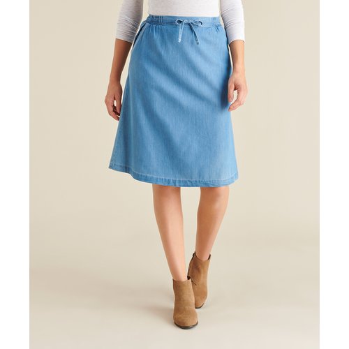 Jupe fluide pur coton bleu chambray Damart La Redoute
