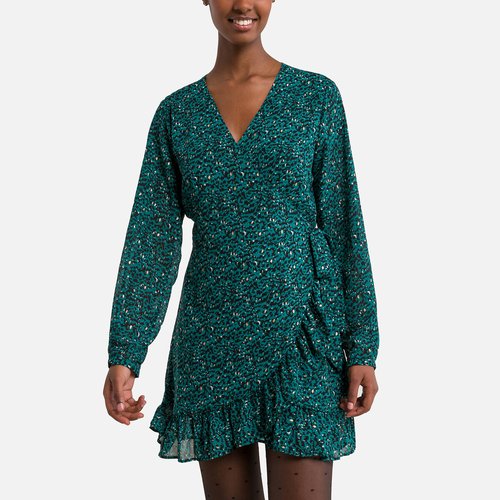 Bedrukte wikkeljurk groen Only La Redoute
