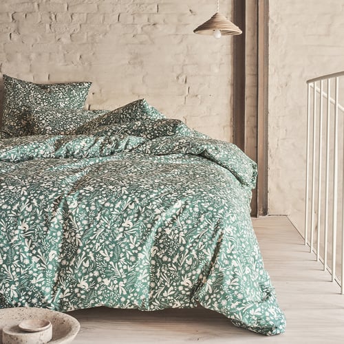 Parure De Lit Bio 100% Coton - Aspect Froissé Lin - GOTS - Vert Sauge - Tailles Multiples (200x220 Cm, 240x240 Cm...)
