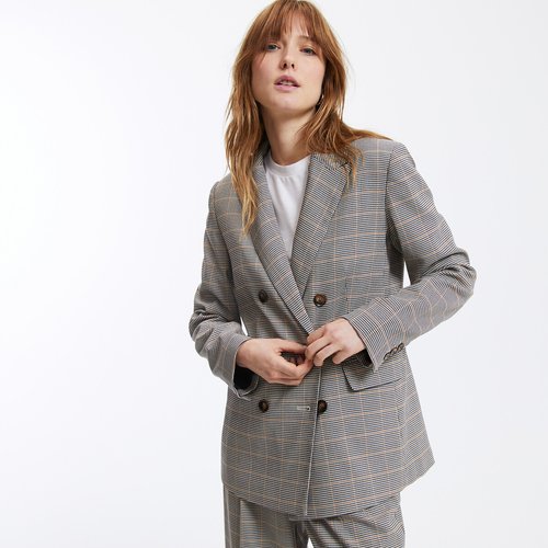 Recycled houndstooth check blazer brown beige checks La Redoute Collections La Redoute