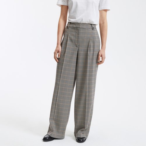 Pantalon large a carreaux pied de poule La Redoute Collections carreaux marron beige La Redoute