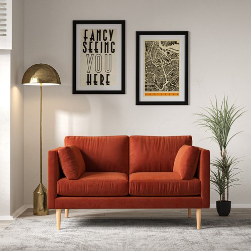Gabriela Modern Velvet 2 Seater Feather Sofa with Light Wood Legs