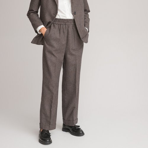 Pantalon large a carreaux laine melangee carreaux noir bleu La Redoute Collections La Redoute