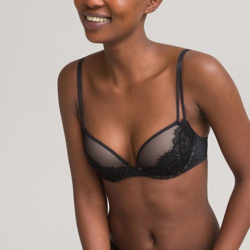 Reggiseno push up in pizzo e microfibra nero La Redoute Collections La Redoute