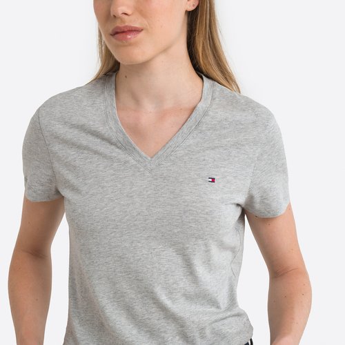 Cotton v neck t shirt with short sleeves grey Tommy Hilfiger La Redoute