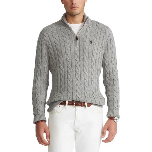 Cotton cable knit jumper with half zip high neck grey Polo Ralph Lauren La Redoute