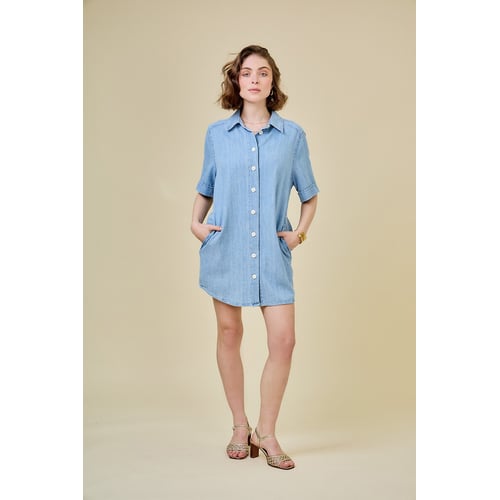 👗【Petite Robe Chemise EXPRESS】 Tunique Bleue Taille S - Occasion Très Bon État