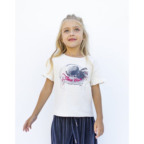 T shirt coton bio capeline brodee ecru Ikks Junior La Redoute