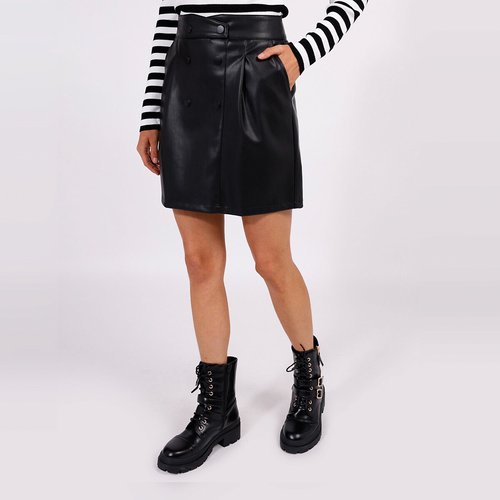 Black back zip faux leather high waisted mini skirt clearance