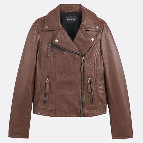 Clips leather biker jacket, brown, Oakwood | La Redoute