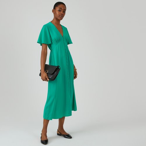 Robe longue evasee col v La Redoute Collections vert La Redoute