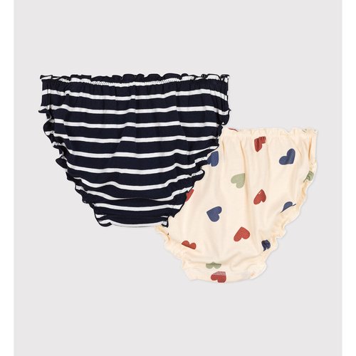 Pack of 2 knickers in cotton with ruffles printed striped Petit Bateau La Redoute