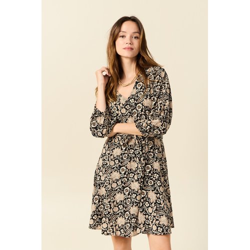 Robe evasee fluide manches 3 4 noir Bonobo La Redoute