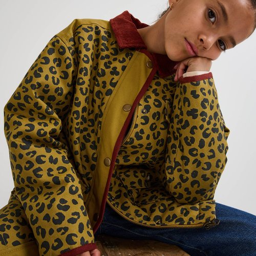 Veste imprimee bi matiere a details en velours