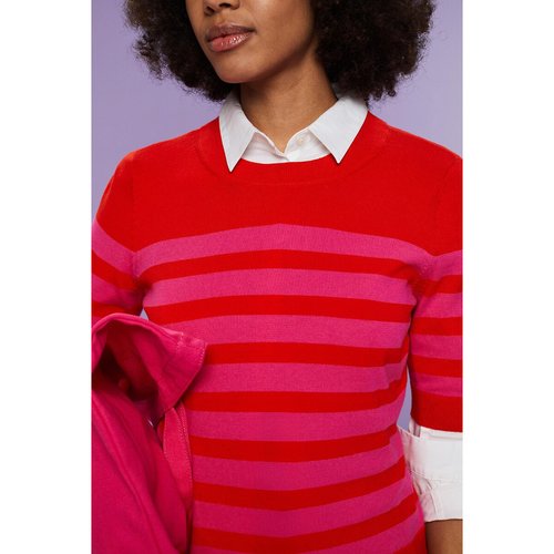 Striped short sleeve jumper with crew neck in cotton red pink Esprit La Redoute