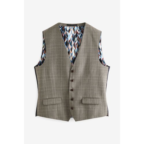 Gilet de costume a carreaux en tissu britannique naturel Next La Redoute
