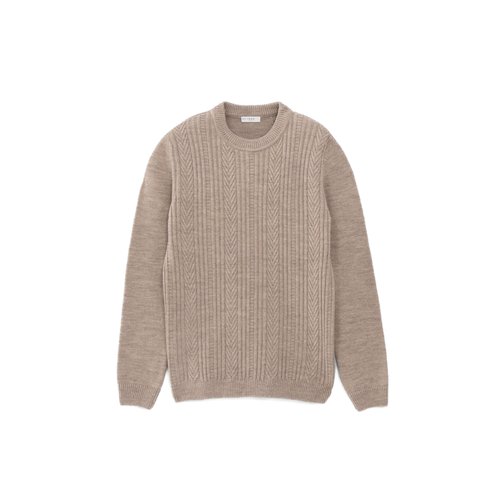 Pull grege tricot a torsades beige fonce Ikks La Redoute