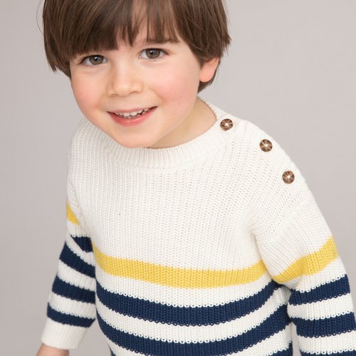 Striped cotton jumper sweater with crew neck ecru blue La Redoute Collections La Redoute