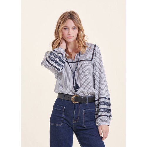 Top a rayures en coton manches longues bleu La Fee Maraboutee La Redoute
