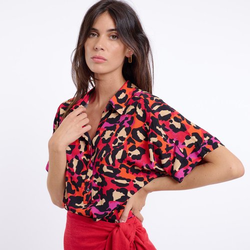 Blouse a manches courtes col V motif leopard AYSU