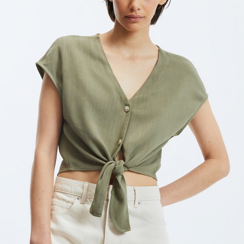 Blouse courte a nouer Only Petite vert kaki La Redoute