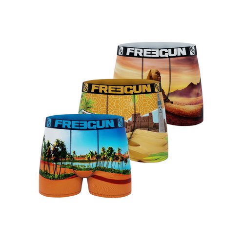 Boxers microfibre landscape lot de 3 orange beige bleu Freegun La Redoute