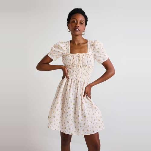 Robe smockee imprimee en coton cedrat Monoprix La Redoute