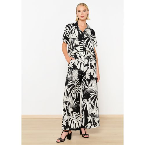 Pantalon evase a imprime tropical