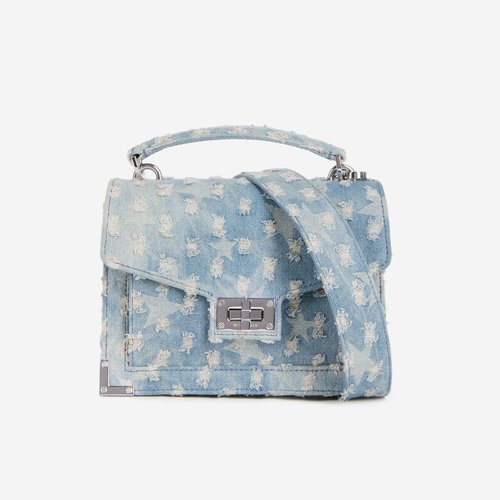 Sac a bandouliere en denim emily bleu jean The Kooples La Redoute