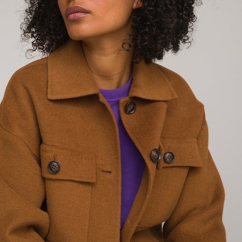 Surchemise en drap de laine melangee marron La Redoute Collections La Redoute