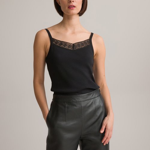 Debardeur detail dentelle fines bretelles noir Anne Weyburn La Redoute