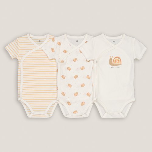 Lot de 3 bodies naissance manches courtes La Redoute Collections raye ecru La Redoute