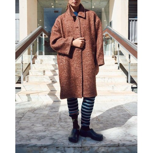 【Ameri vintage】WOOL RIDERS COAT Lulow mid-length coat with loose fit, brown marl, American Vintage