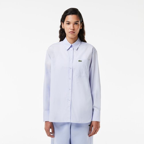 Chemise oversize en popeline de coton Lacoste bleu ciel La Redoute