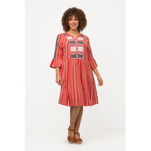 Robe tunique. imprime ethnique. col tunisien orange fonce Ulla Popken La Redoute