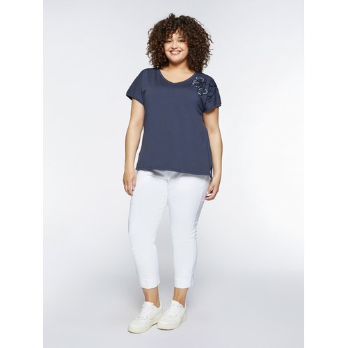 T shirt avec broderie florale sur les epaules en corde et strass bleu Fiorella Rubino La Redoute