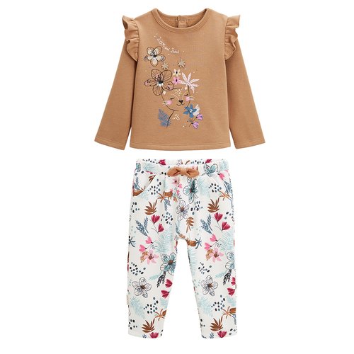 Ensemble en molleton sweat et pantalon bebe love nature ocre Petit Beguin La Redoute