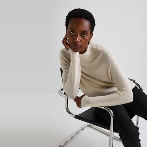 Pull maille fantaisie contenant de la laine et des fils metallises ecru Monoprix La Redoute