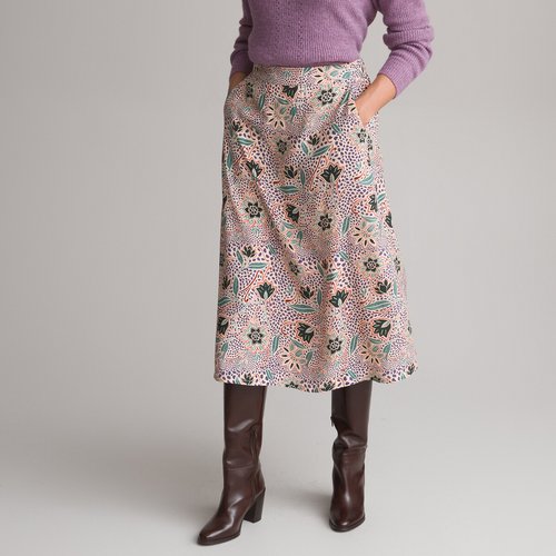 Jupe evasee imprime floral longueur midi imprime fleurs fond ecru Anne Weyburn La Redoute