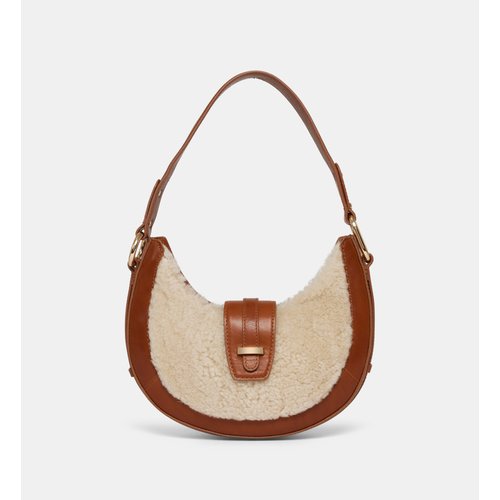 Sac besace croissant aria shearling et cuir camel et ecru Galeries Lafayette La Redoute