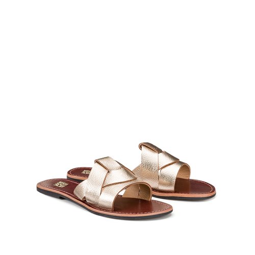 Ciabattine in pelle metallizzata color oro La Redoute Collections La Redoute