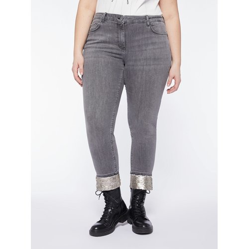 Jean skinny avec ourlet dans le bas brode en paillettes et fente gris Fiorella Rubino La Redoute