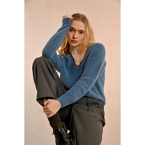 V neck jumper sweater blue Molly Bracken La Redoute