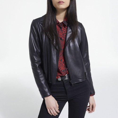 Leather short biker jacket black The Kooples La Redoute