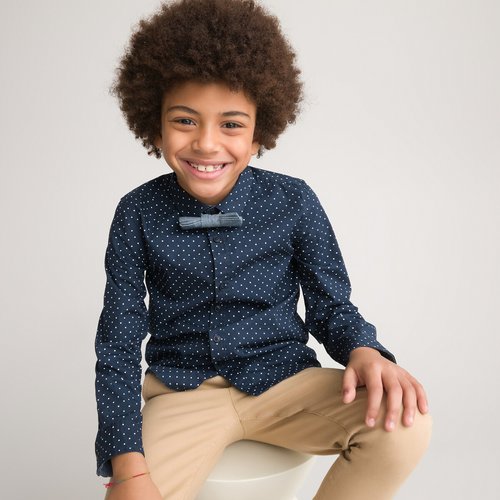 Polka dot cotton shirt with detachable bowtie 3 14 years navy polka dot print La Redoute Collections La Redoute