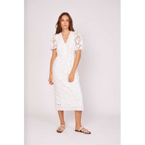 Robe mi longue en dentelle motifs fleurs placide blanc Derhy La Redoute