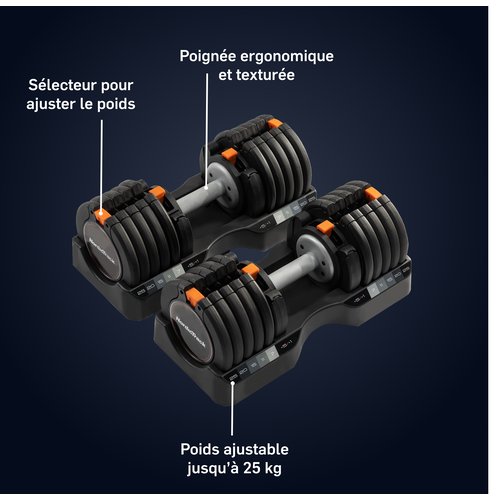 HALTÈRES RÉGLABLES + SOCLE DE 2 À 32 KG NEUF de marque pas cher su