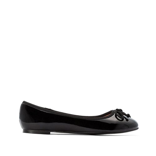 Patent flat ballet flats with bow detail black La Redoute Collections La Redoute