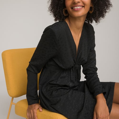 Robe Halston Heritage Taille 2 - Col V, Manches Longues - Crêpe épicéa Neuve